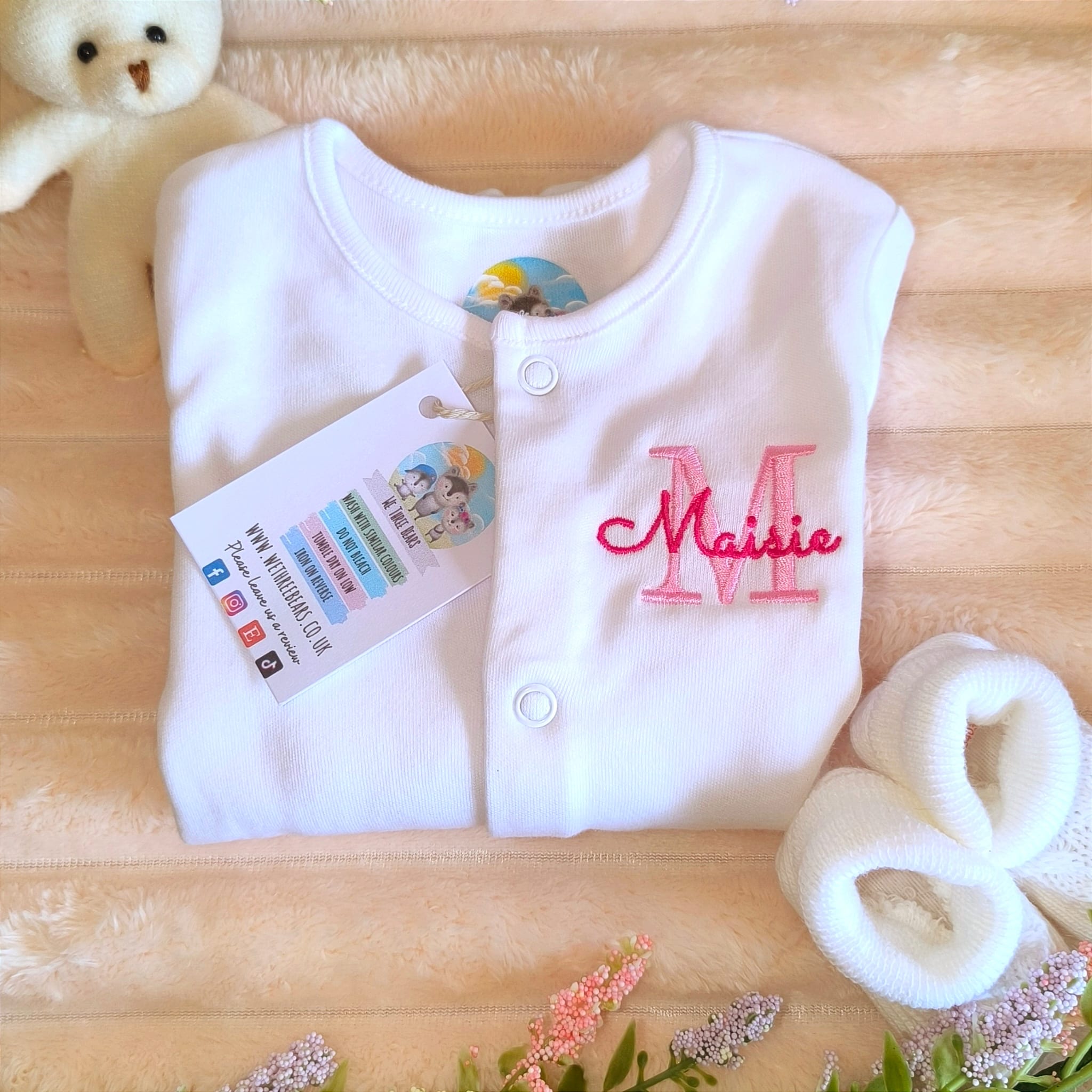 Embroidered Baby Initial Sleepsuit with Personalised Name