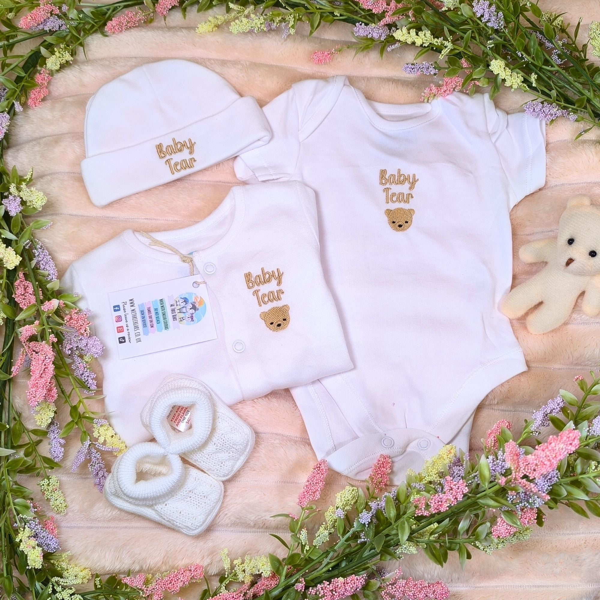 Personalised Baby Bear Gift Hamper - 4 Piece Embroidered Set