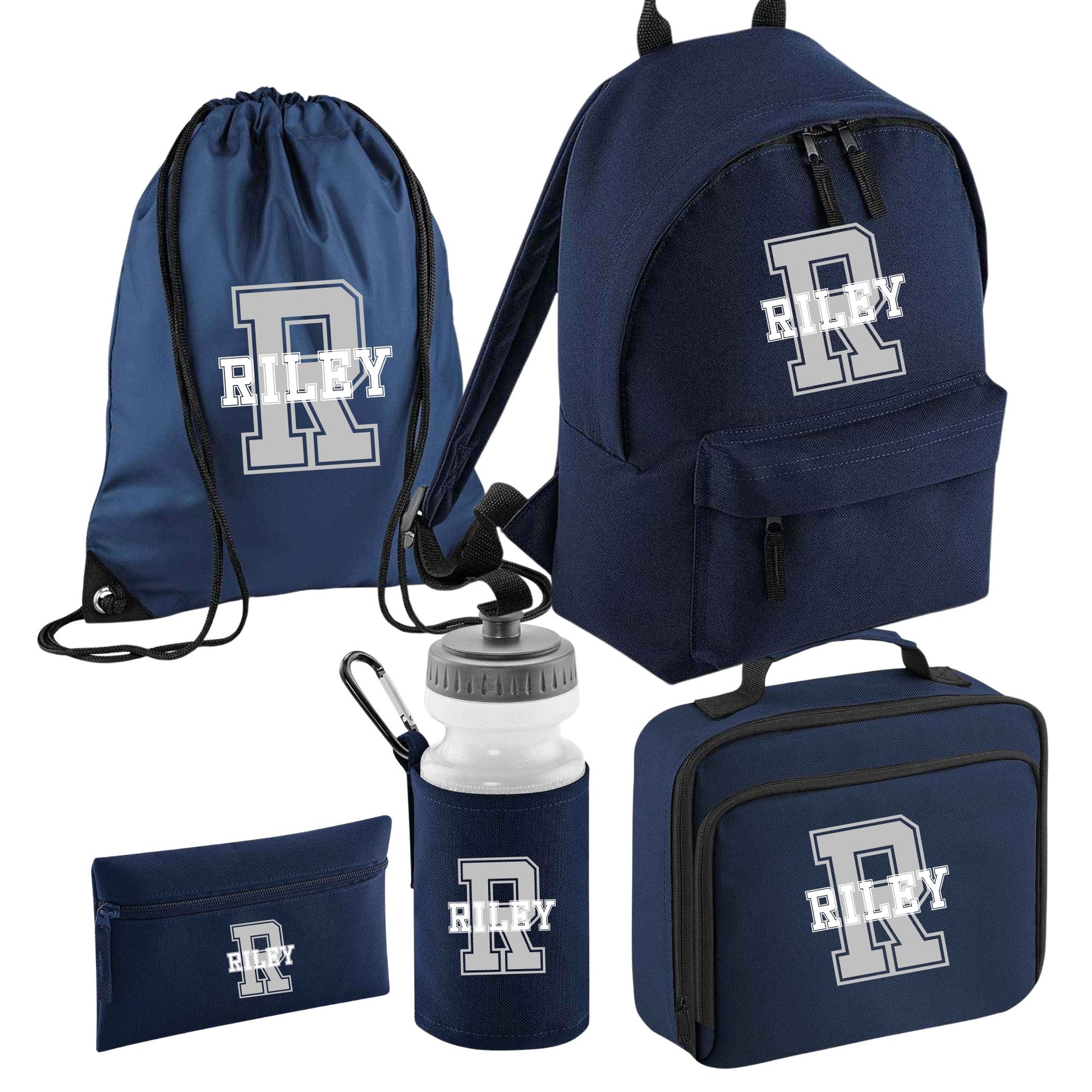 Personalised Boys & Girls School Set - Backpack, Bottle, Pencil Case, Lunch Bag & PE Bag