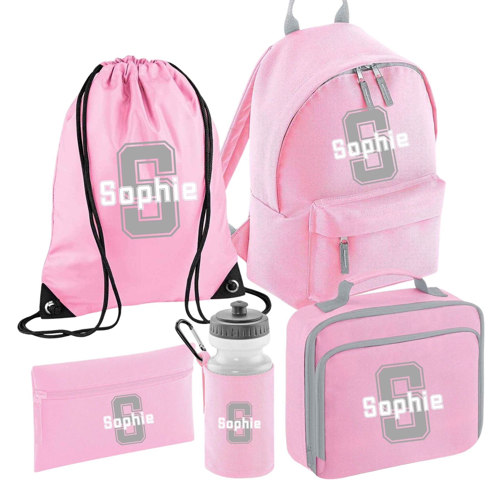 Personalised Boys & Girls School Set - Backpack, Bottle, Pencil Case, Lunch Bag & PE Bag
