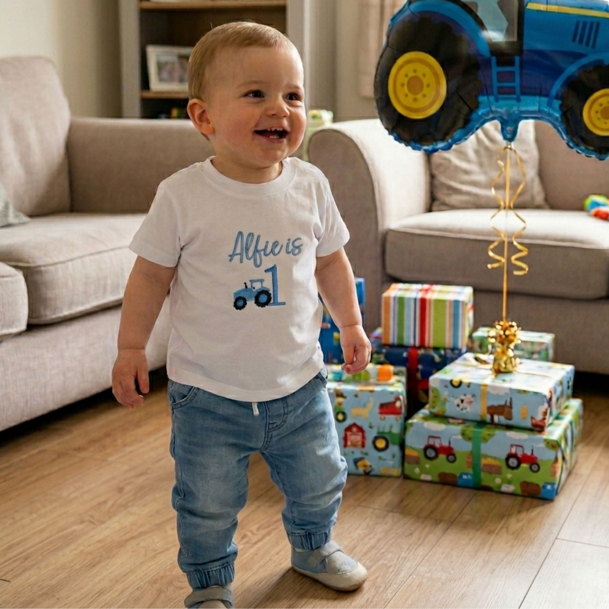 Personalised Boys Tractor Birthday T-Shirt