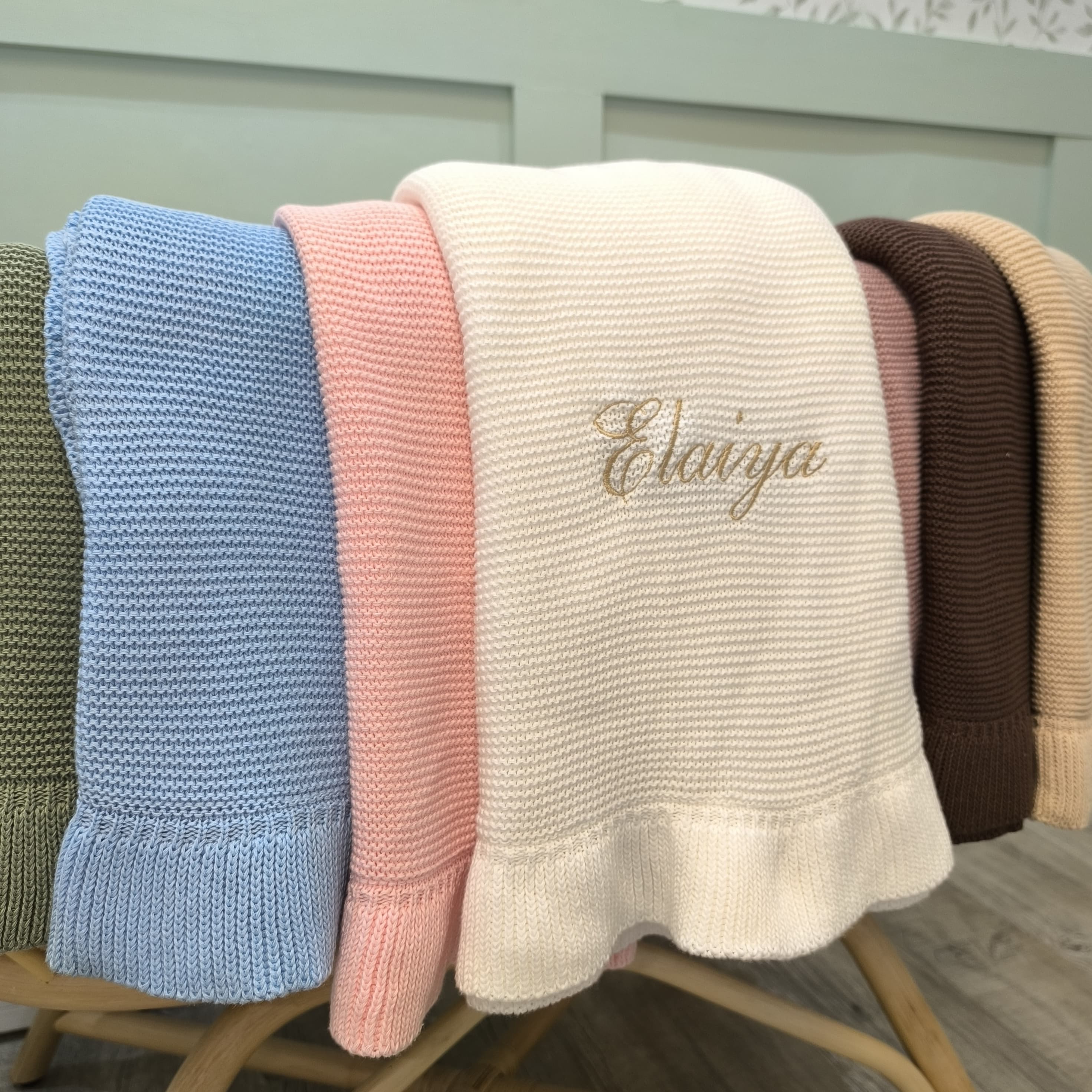 Ruffle Edge Personalised Baby Blanket - Embroidered Name