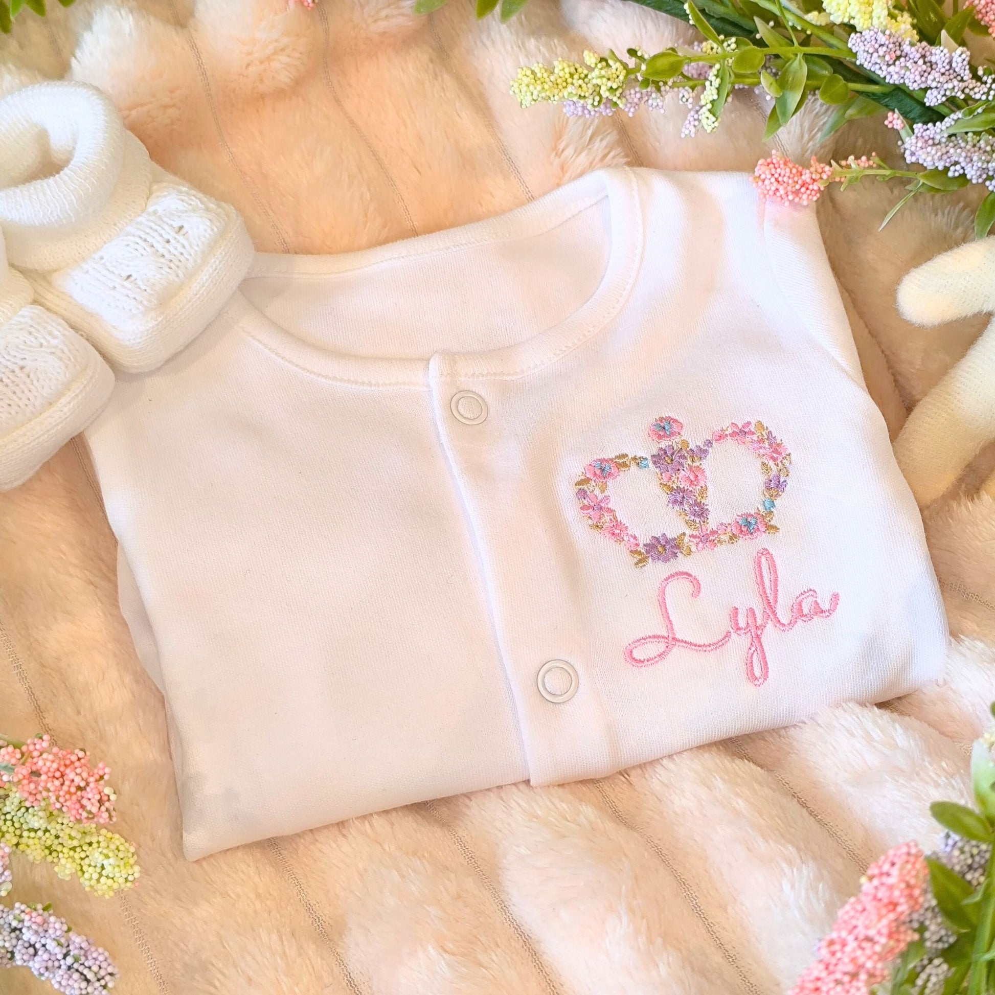 Personalised Girls Princess Crown Sleepsuit