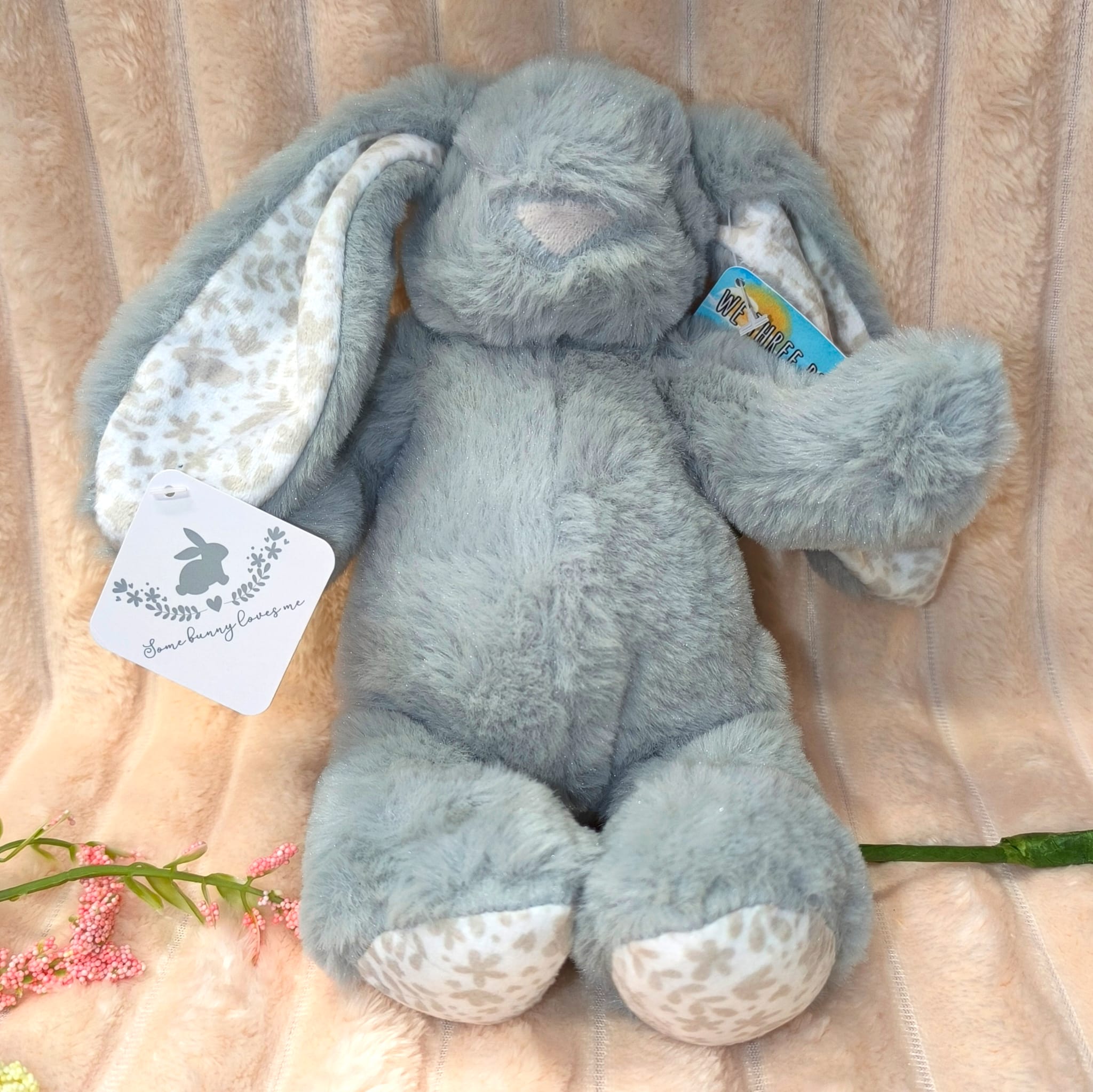 Personalised Grey Bunny Soft Toy with Embroidered Ear