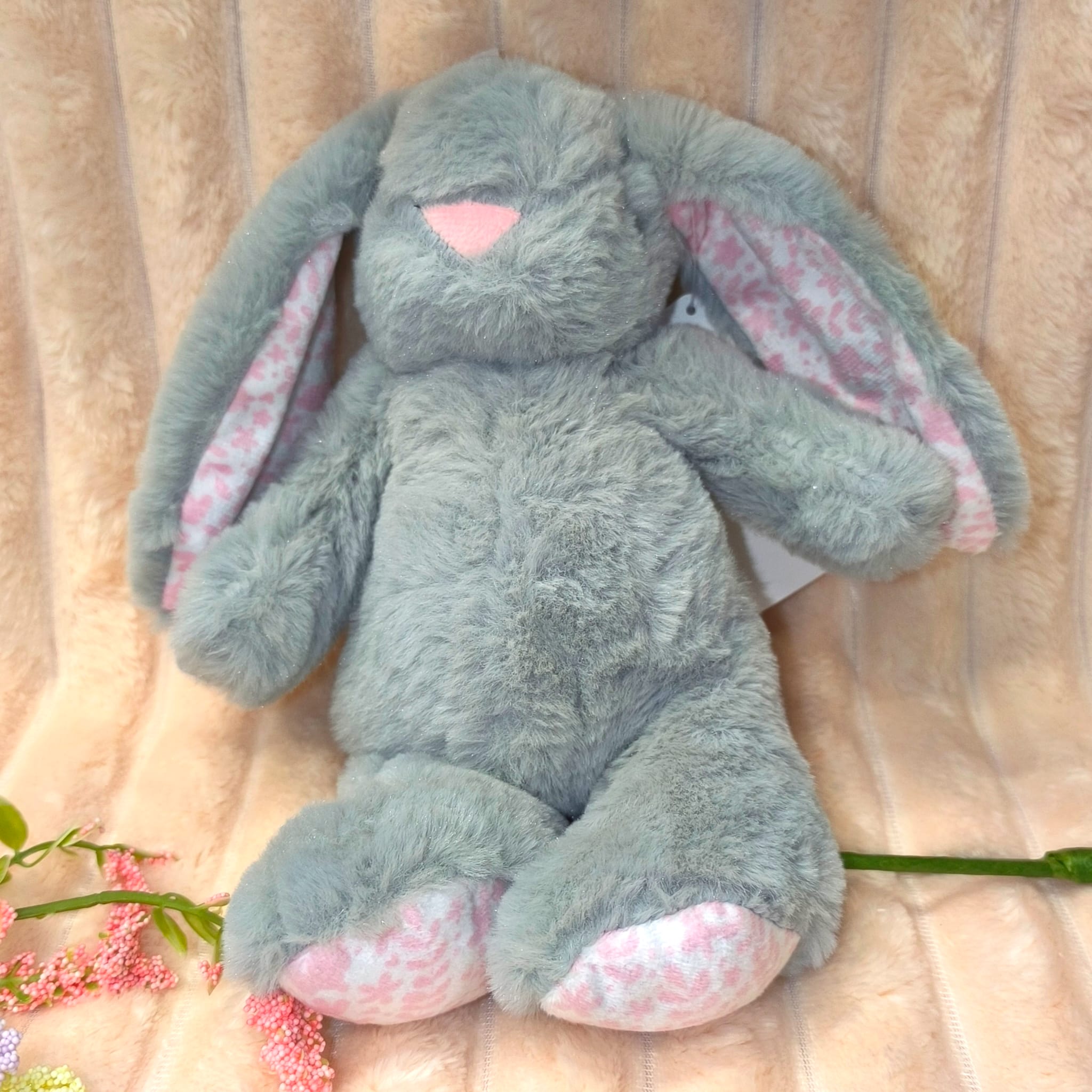 Personalised Grey Bunny Soft Toy with Embroidered Ear