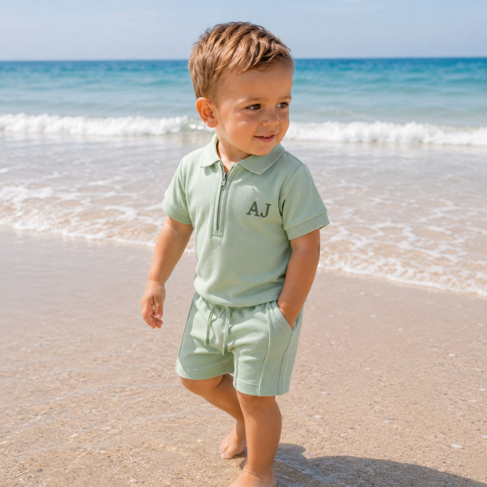 Boys Personalised Polo Shirt and Shorts Set with Embroidered Initials