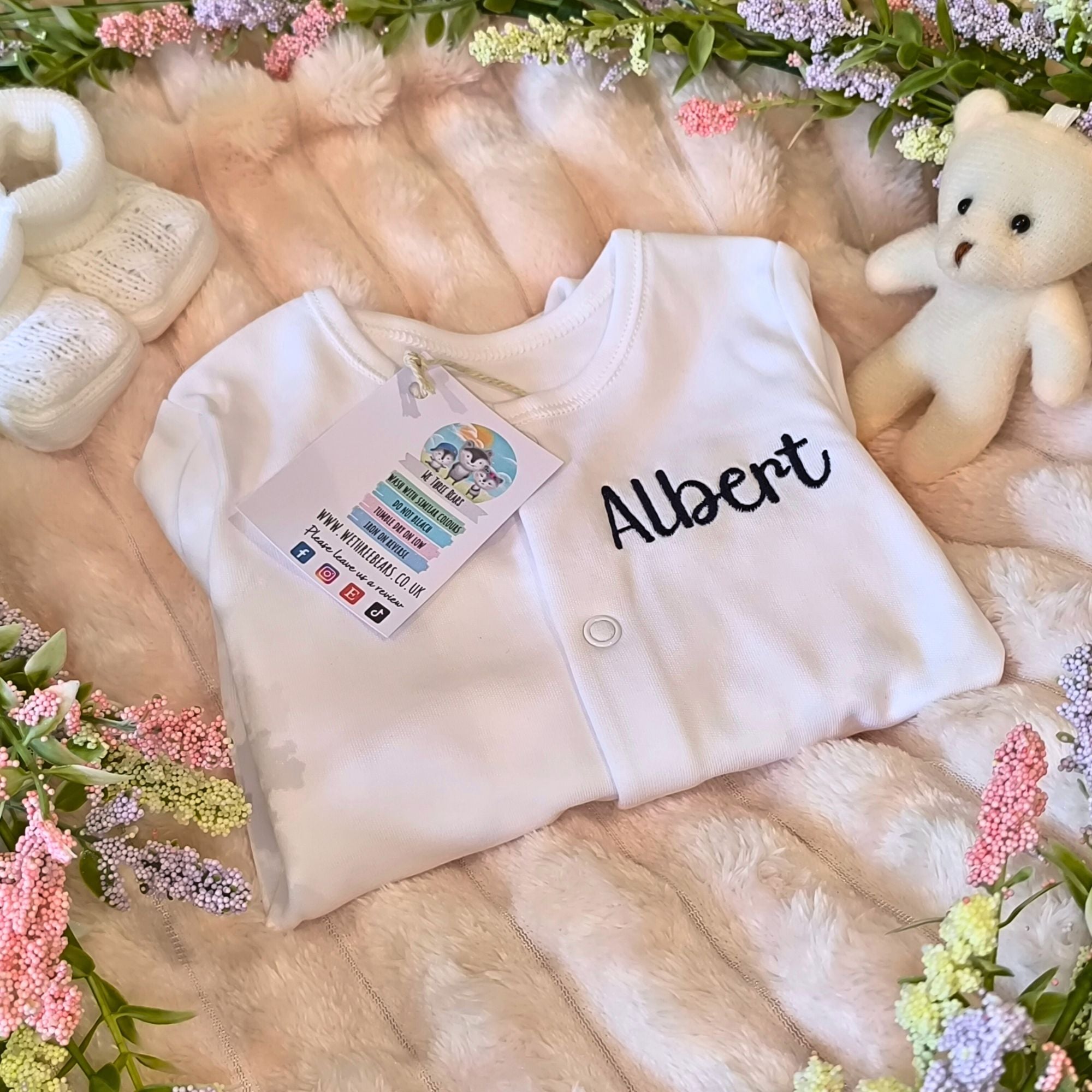 Personalised Embroidered Name Baby Sleepsuit