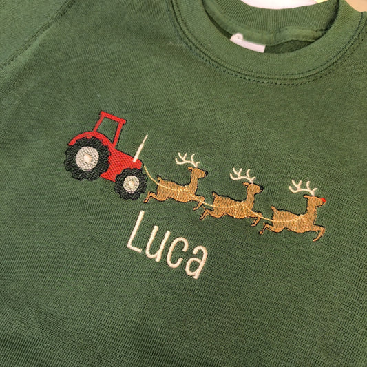 Personalised Boys Tractor & Reindeer Christmas Jumper