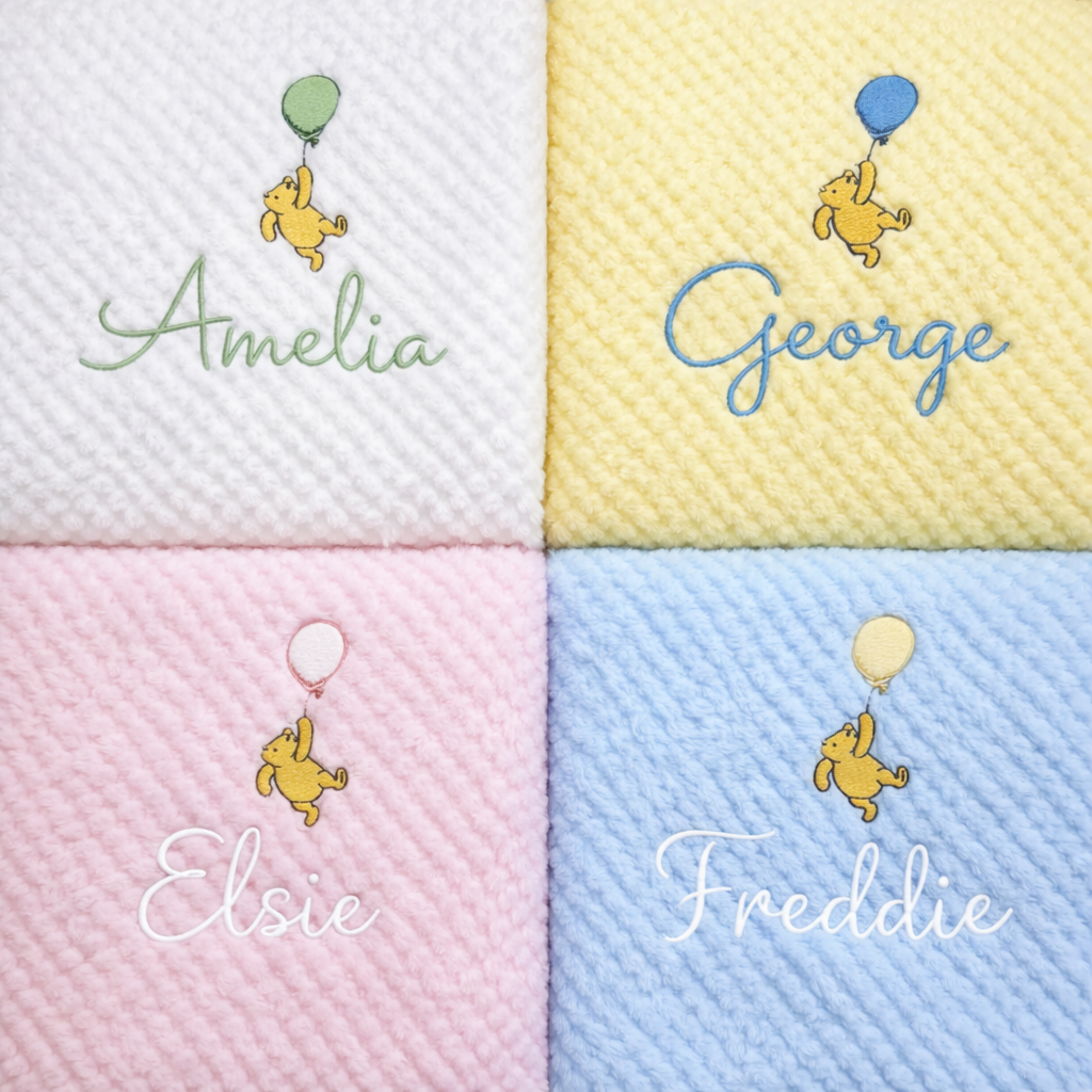 Personalised Winnie the Pooh Blanket with Balloon and Embroidered Name
