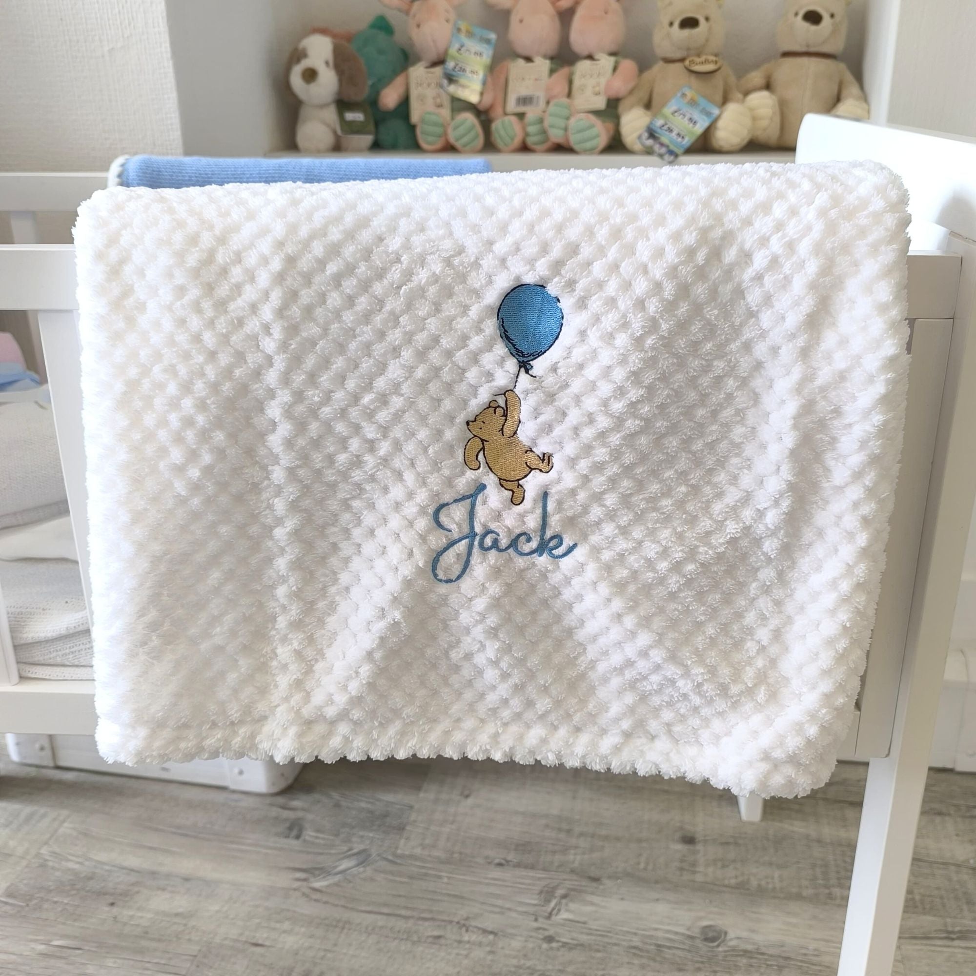 Personalised Winnie the Pooh Blanket with Balloon and Embroidered Name