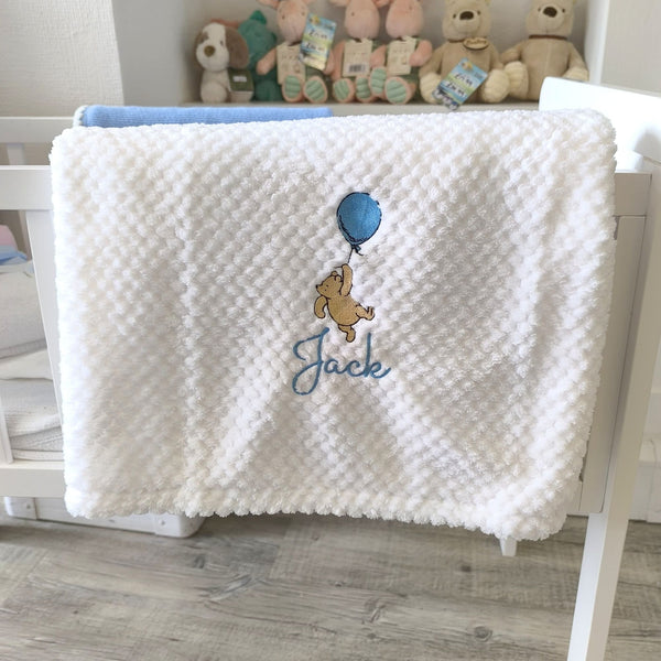 Personalised Winnie the Pooh Blanket with Balloon and Embroidered Name