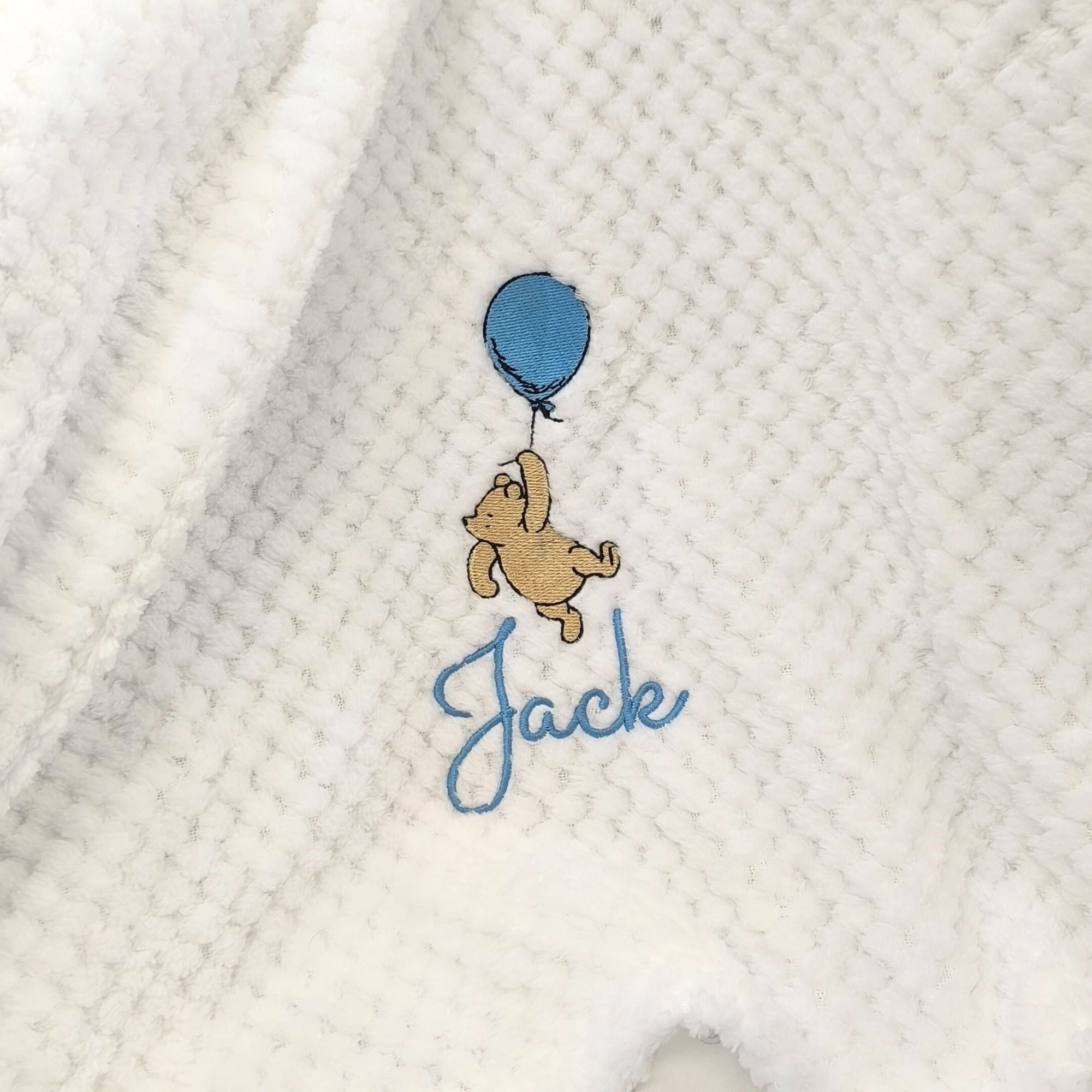 Personalised Winnie the Pooh Blanket with Balloon and Embroidered Name