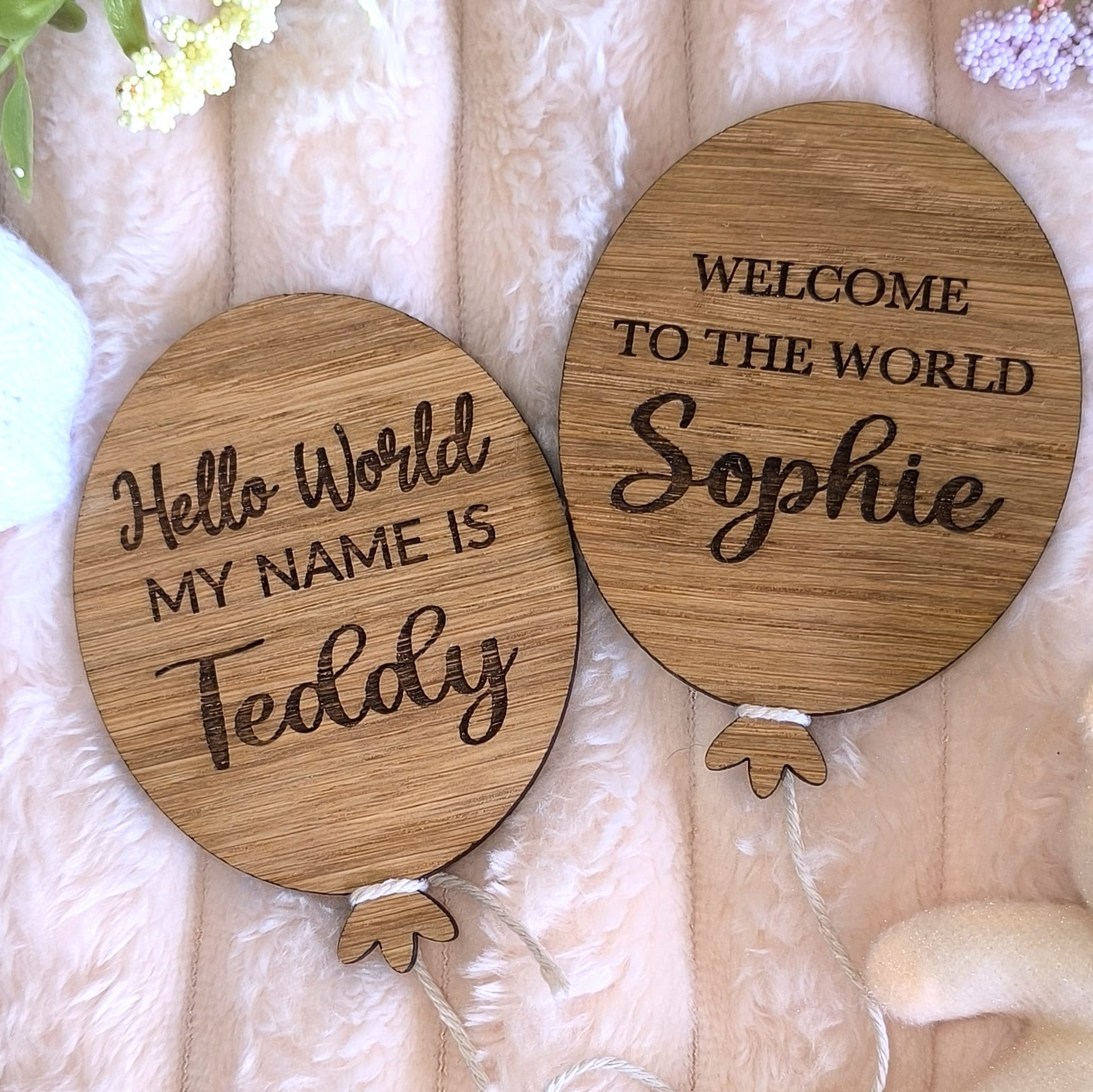 Personalised Baby Name Balloon - Oak Veneer Wood