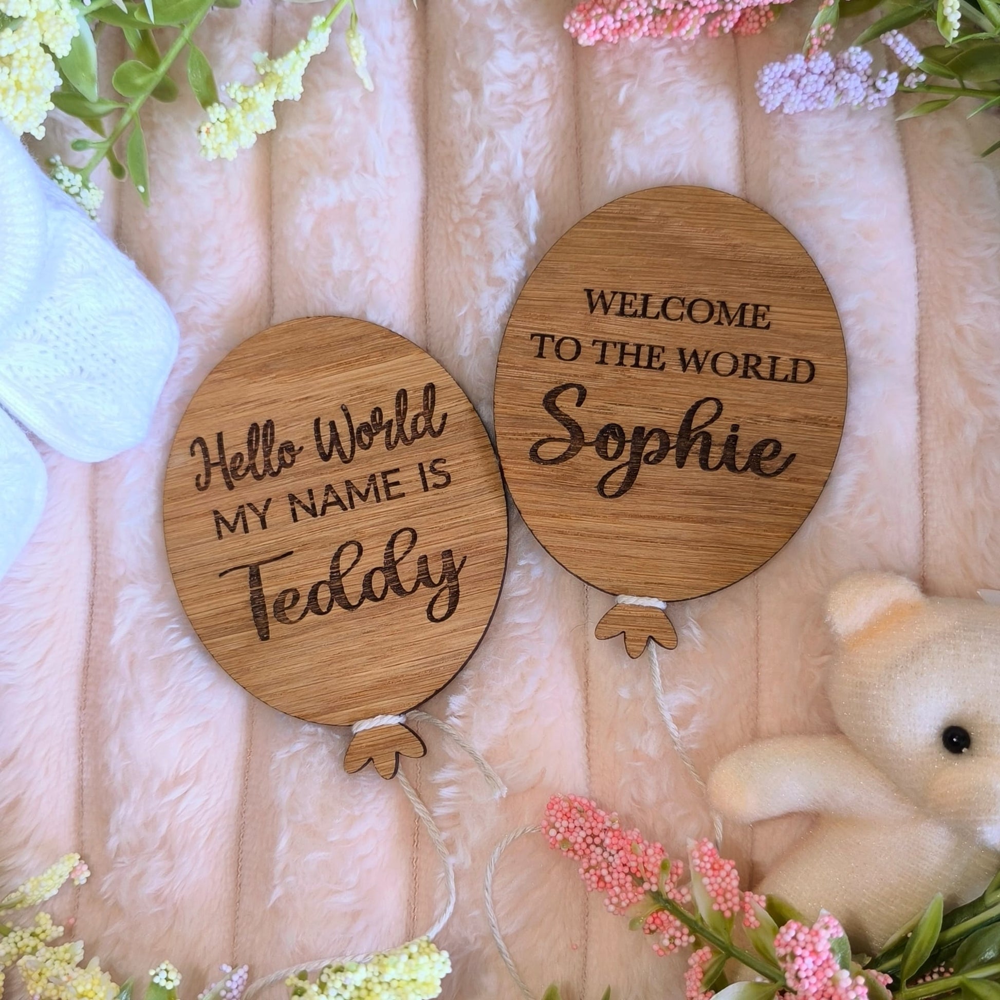 Personalised Baby Name Balloon - Oak Veneer Wood