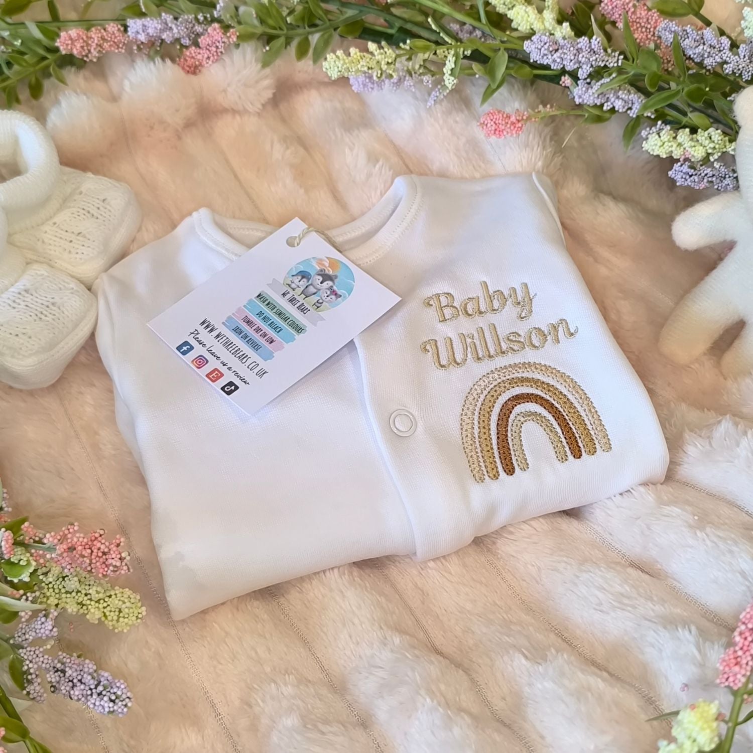 Personalised Rainbow Baby Sleepsuit - Embroidered Rainbow