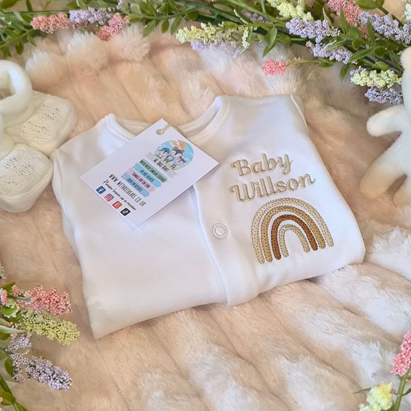 Personalised Baby Sleepsuit - Embroidered Rainbow