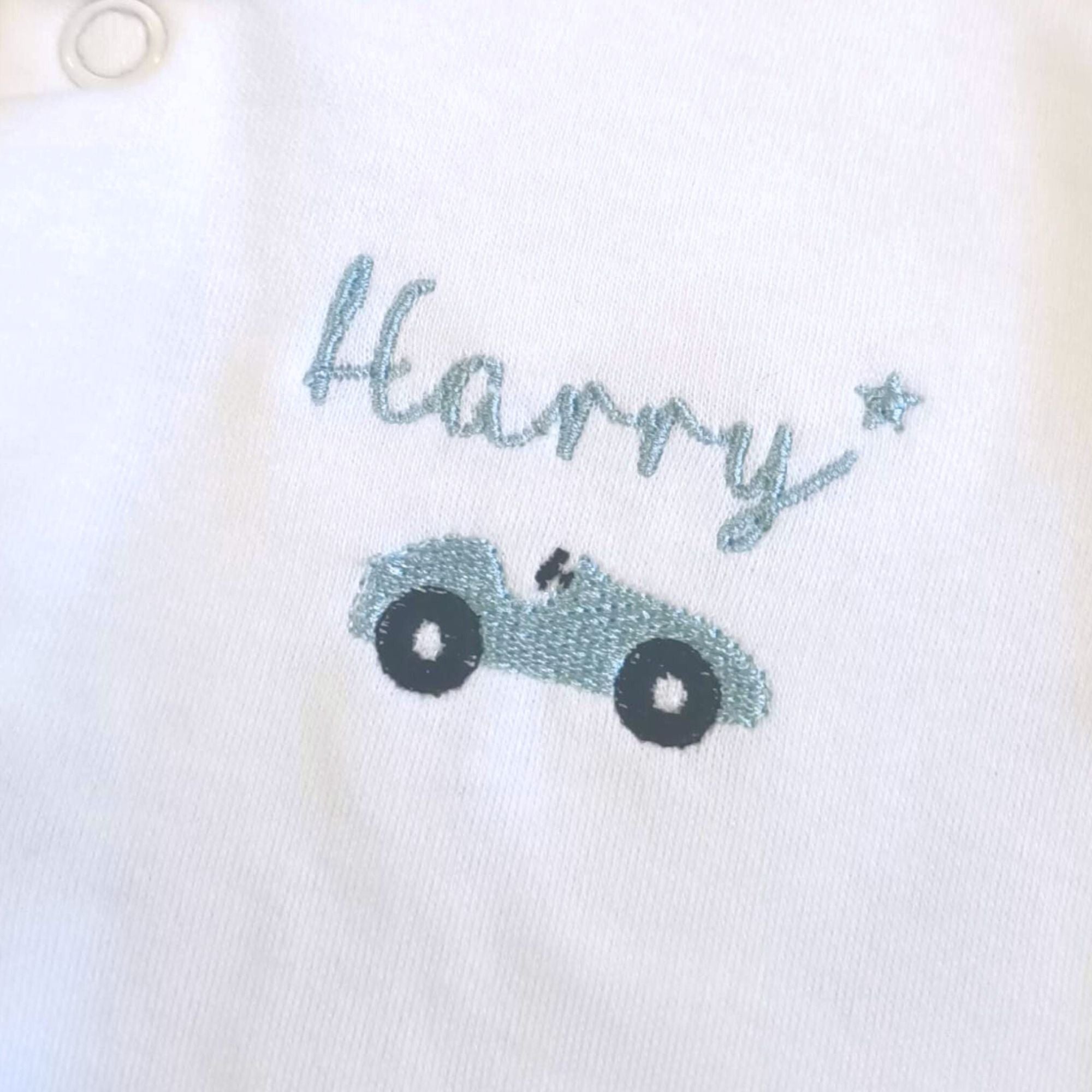 Personalised Racing Car Baby Sleepsuit for Boys and Girls