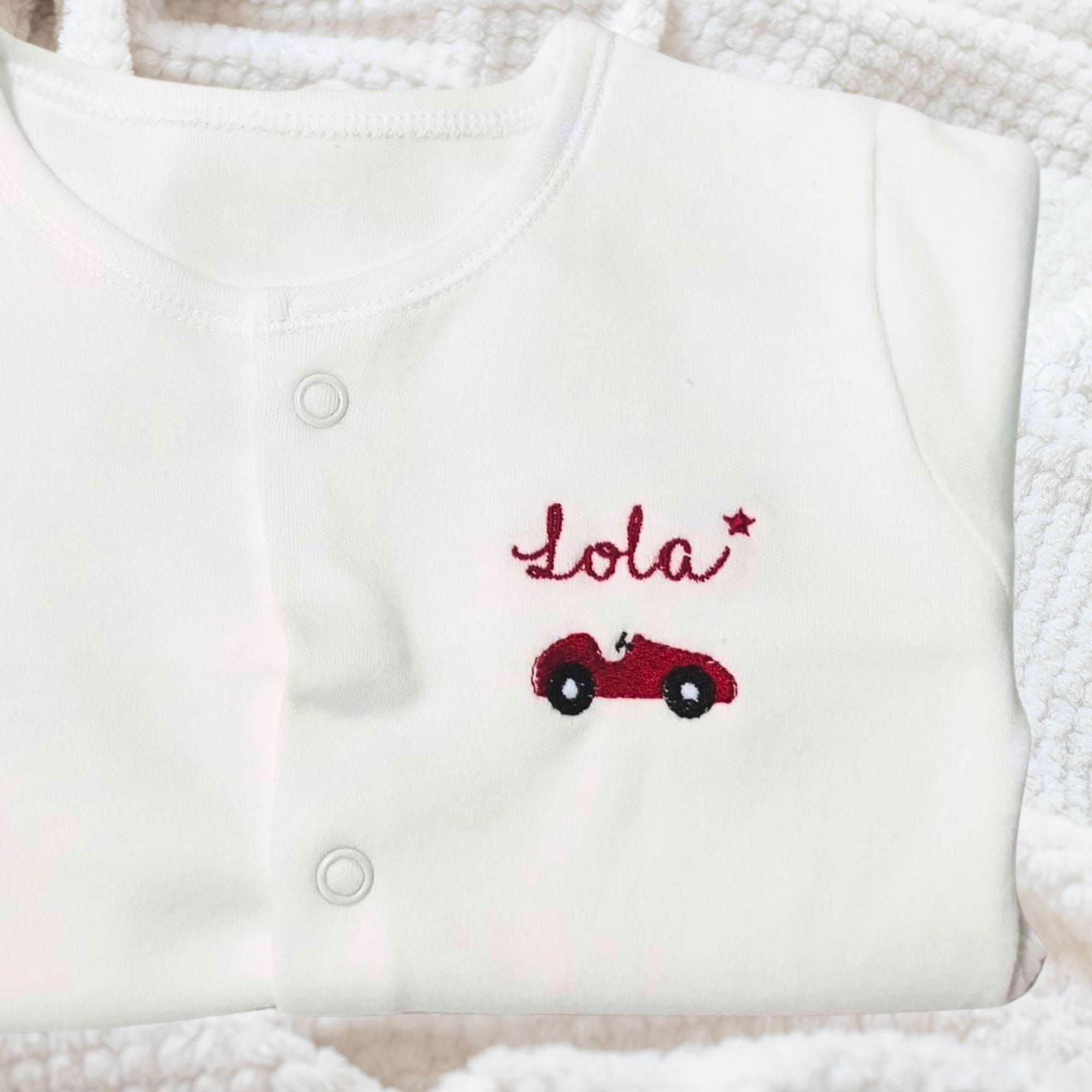 Personalised Racing Car Baby Sleepsuit for Boys and Girls