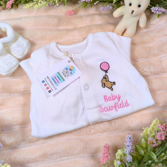 Winnie the Pooh Embroidered Personalised Sleepsuit