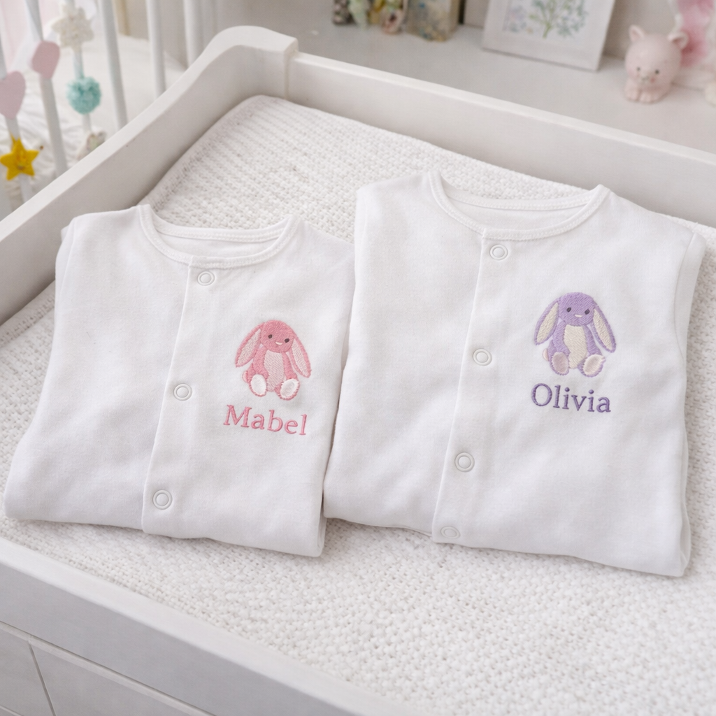 Personalised Bunny Baby Sleepsuit