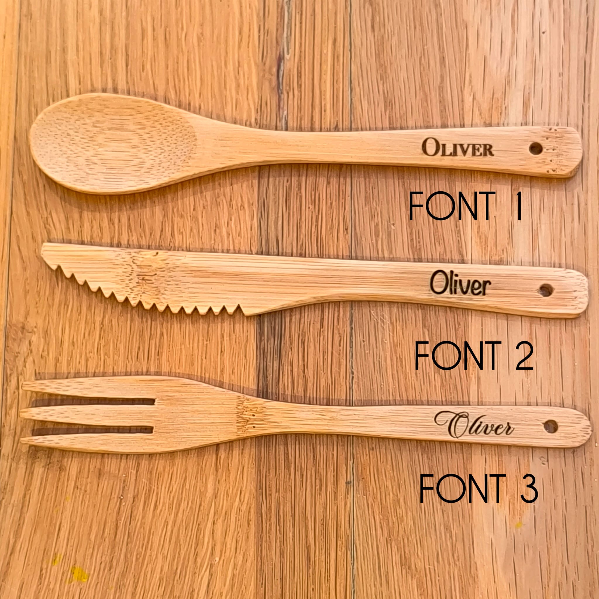 Personalised Bamboo Cutlery for Children - Knife, Fork & Spoon