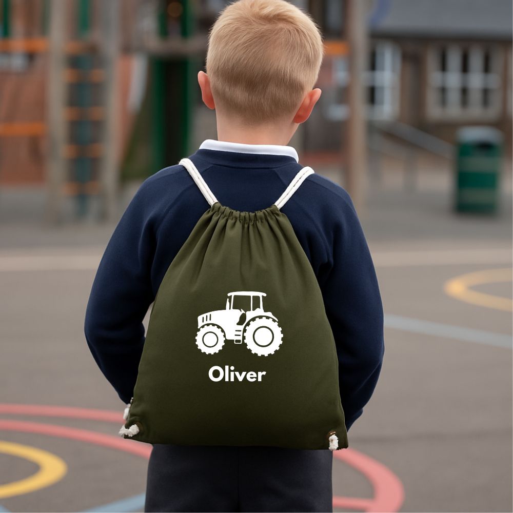 Personalised PE Bag for School with Tractor Design