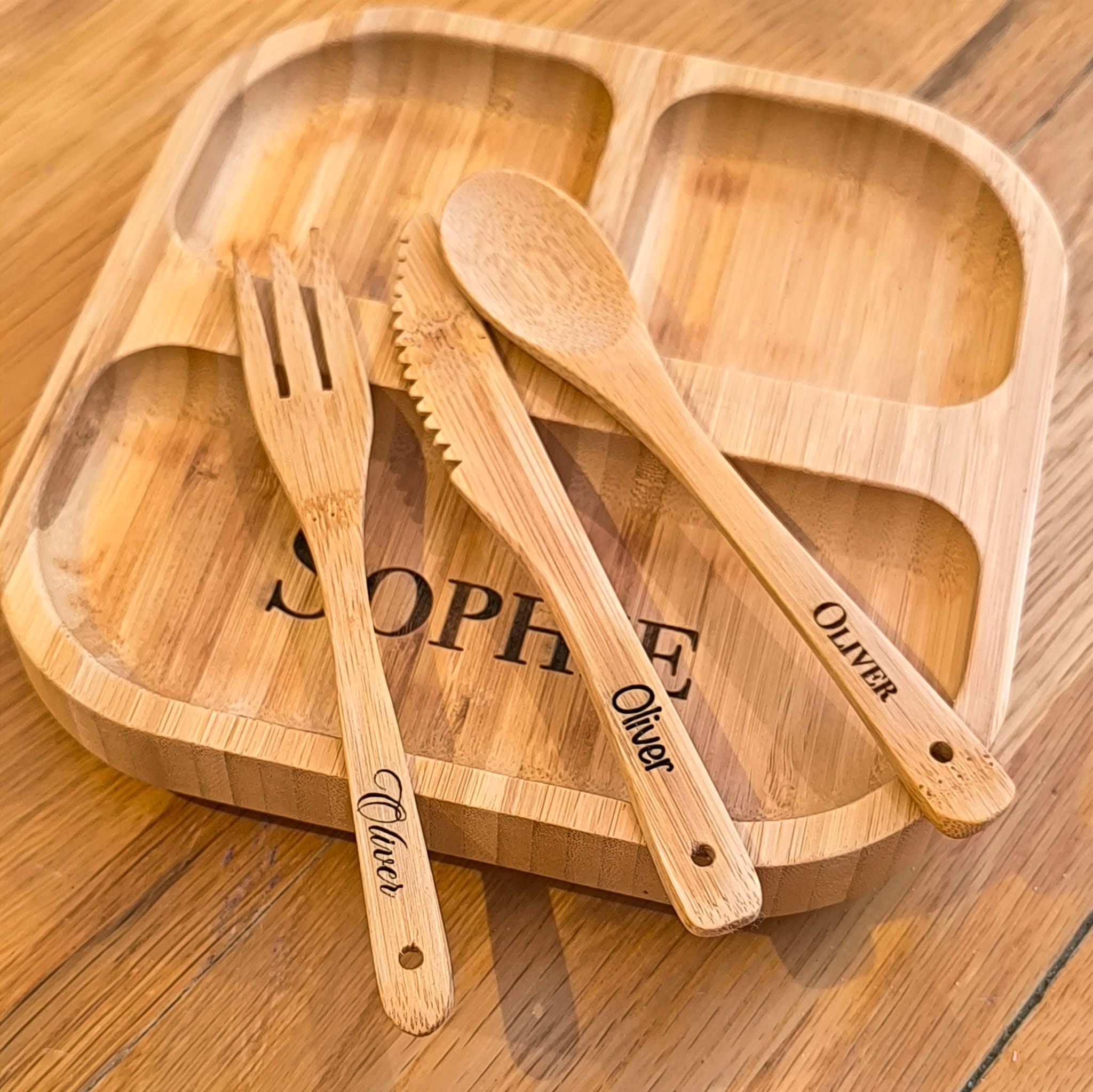 Personalised Bamboo Cutlery for Children - Knife, Fork & Spoon