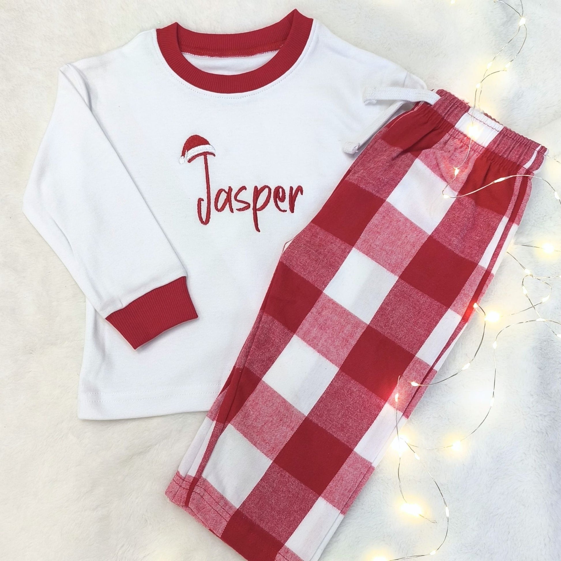 Children's Personalised Pyjamas - Santa Hat Embroidered Name