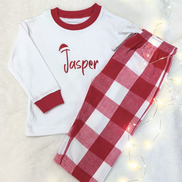 Children's Personalised Pyjamas - Santa Hat Embroidered Name