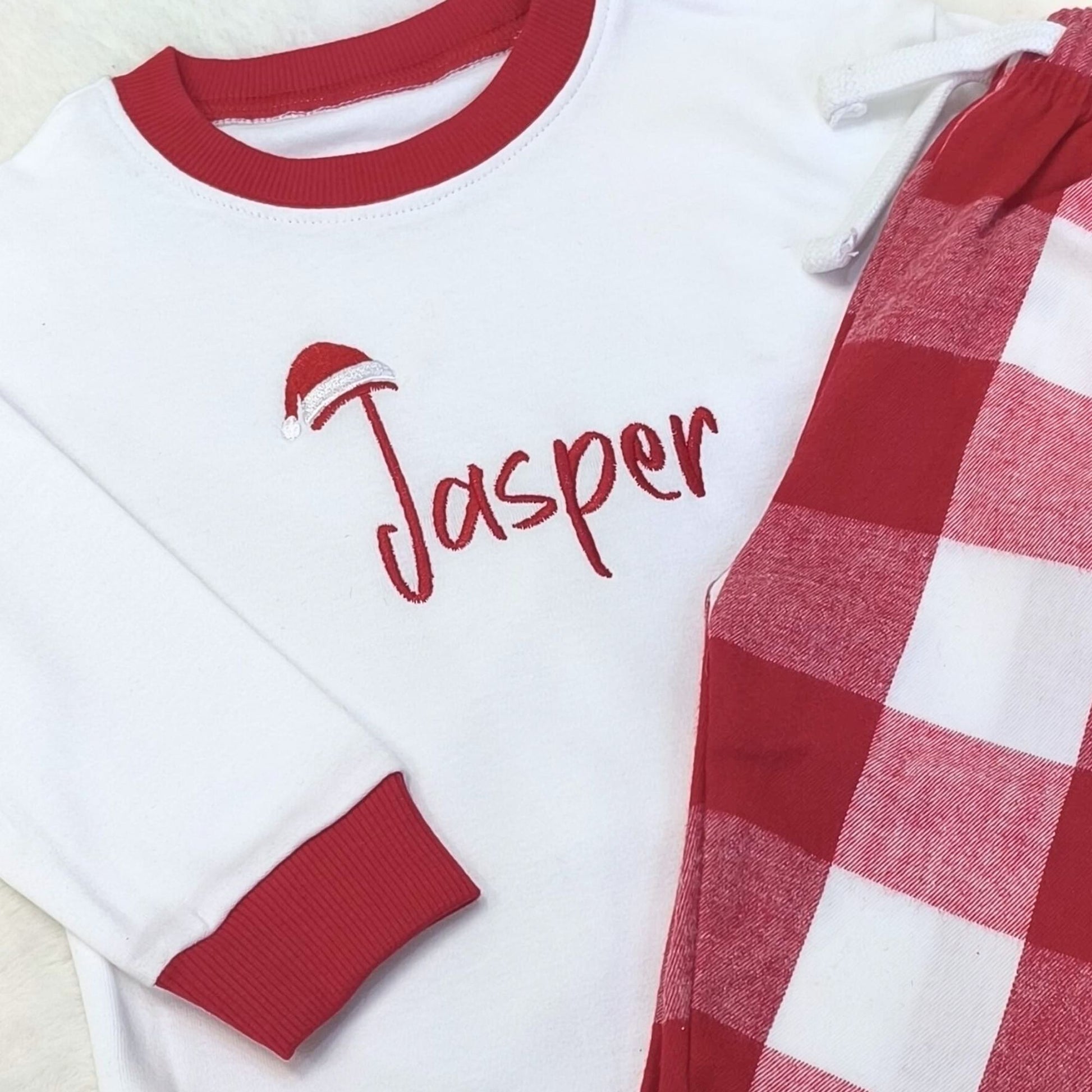 Children's Personalised Pyjamas - Santa Hat Embroidered Name