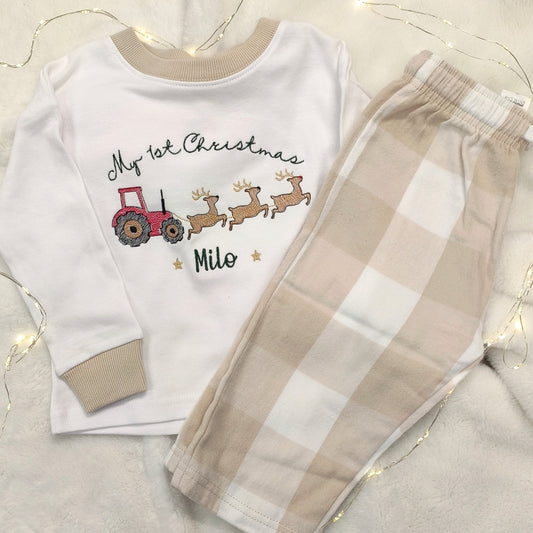 Personalised Christmas Tractor Pyjamas for Kids