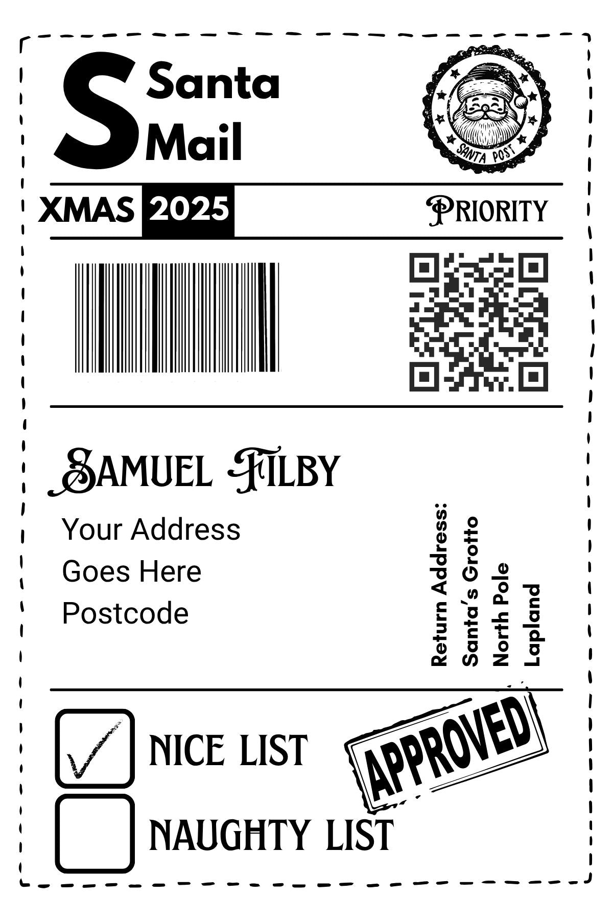 Personalised Christmail Postage Label - Unique Kids Gift Tag