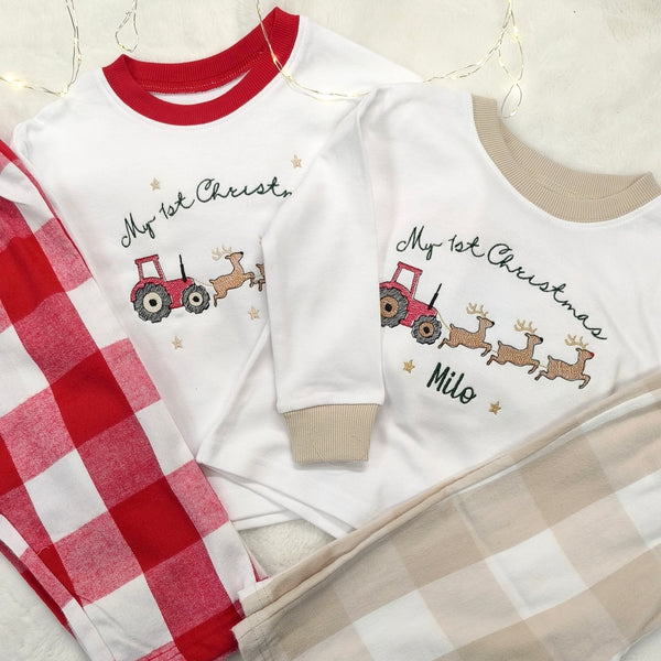 Personalised Christmas Tractor Pyjamas for Kids