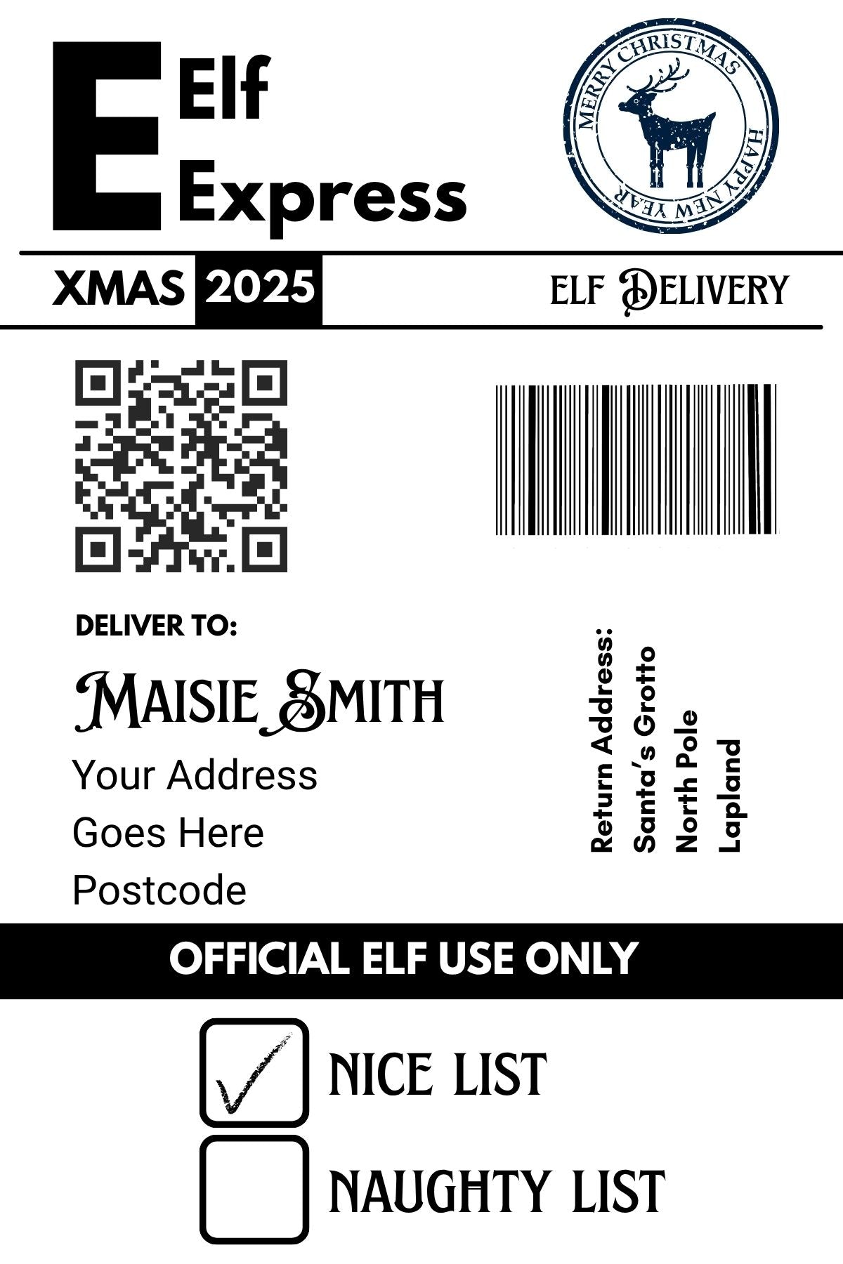 Personalised Christmail Postage Label - Unique Kids Gift Tag