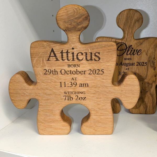 Personalised Solid Wood Jigsaw Puzzle with Baby Birth Details
