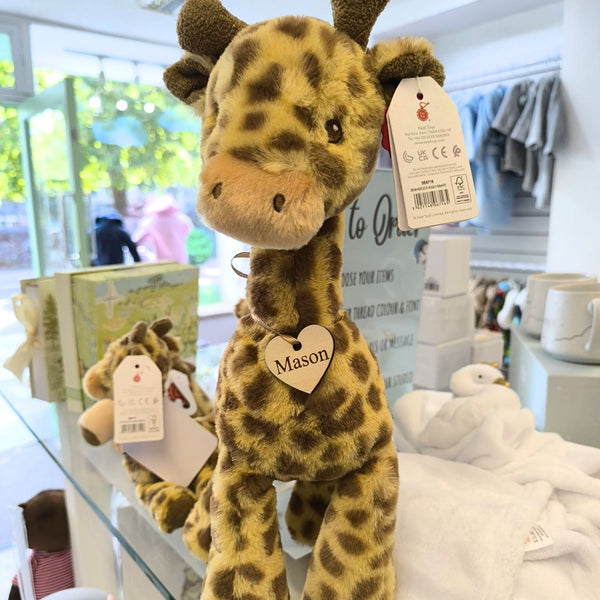 Personalised Giraffe Soft Toy with Engraved Wooden Heart