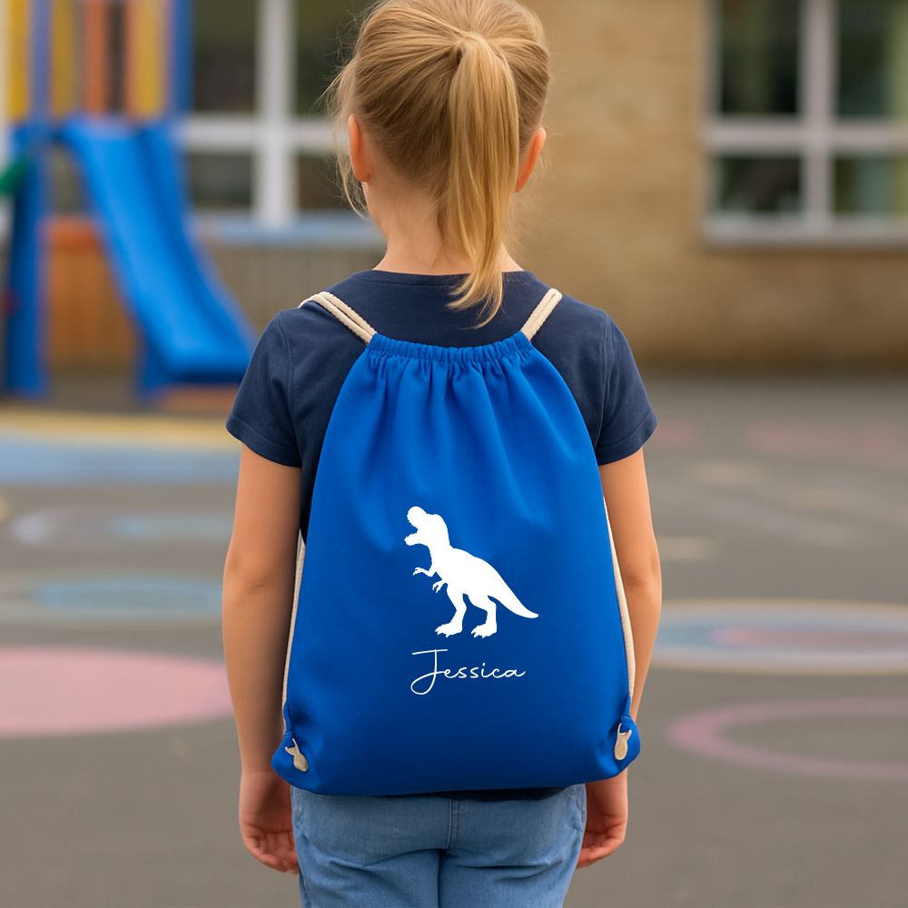 Personalised Boys Dinosaur Drawstring Bag for School
