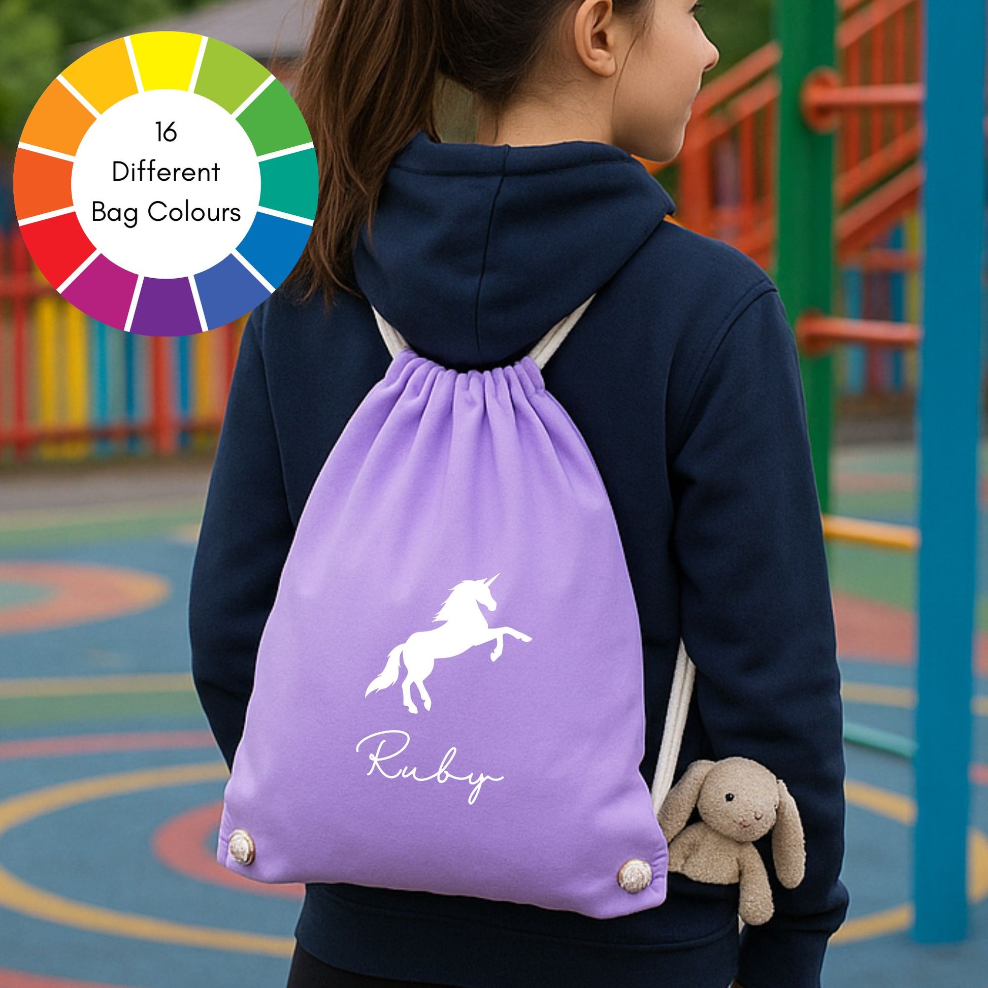 Personalised Girls Unicorn Drawstring Bag with Name