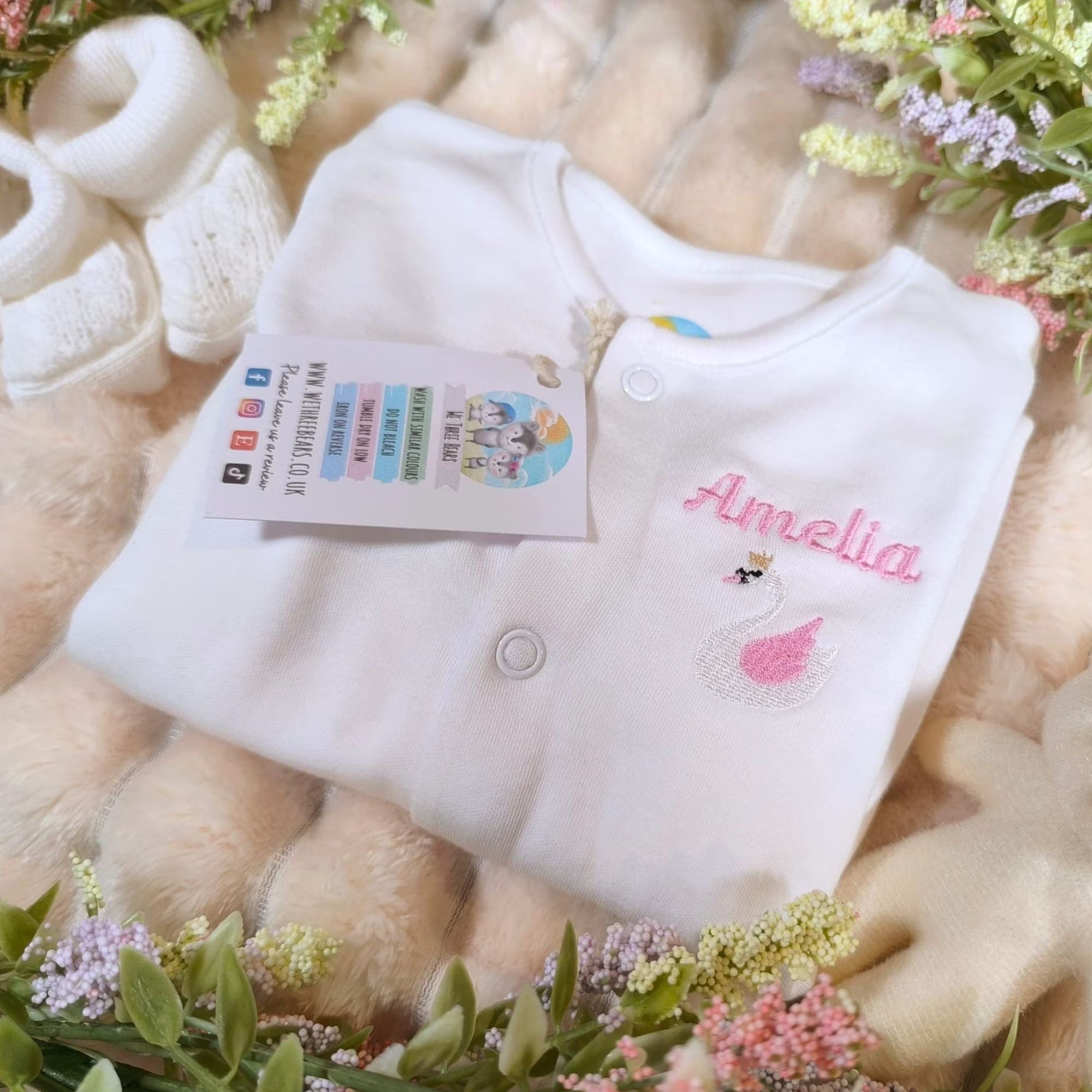 Personalised Baby Girl Swan Sleepsuit
