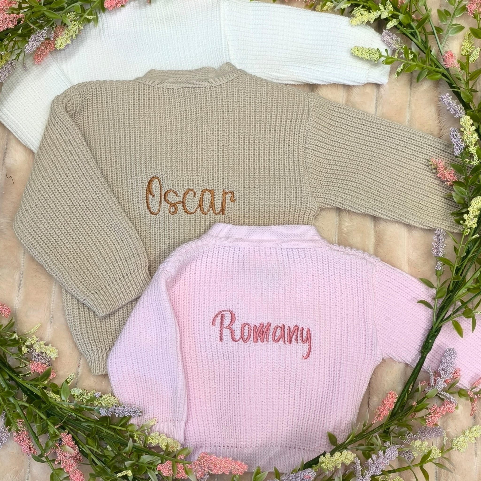 Personalised Baby Cardigan with Embroidered Name on Back