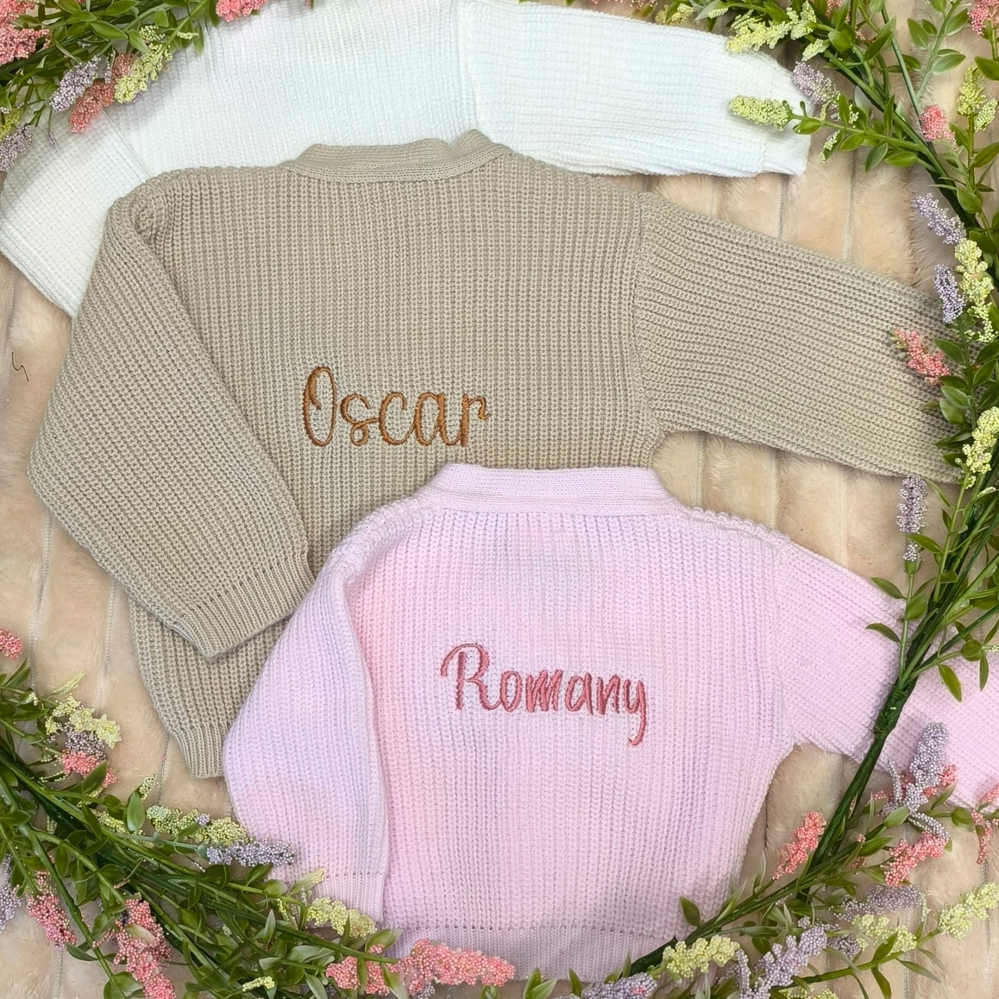 Personalised Baby Cardigan with Embroidered Name on Back