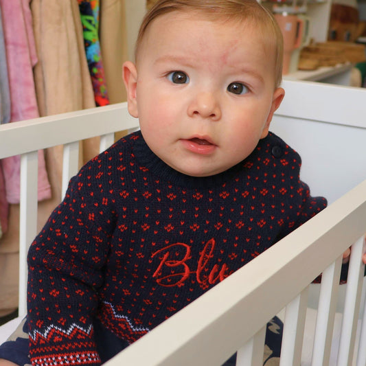 Personalised Baby Jumper - Navy Fairisle