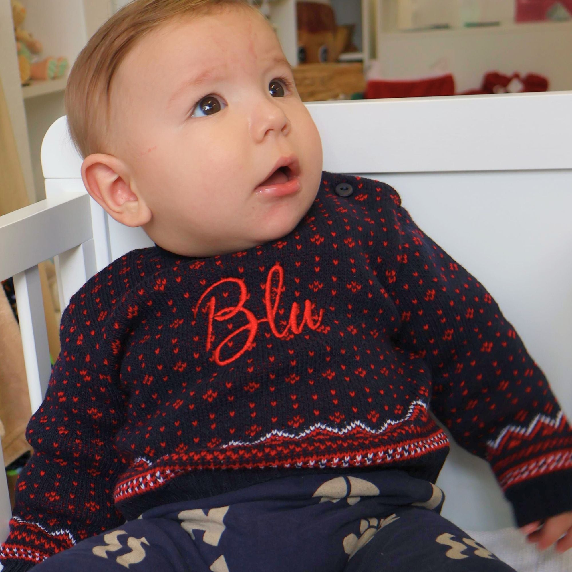 Personalised Baby Jumper - Navy Fairisle