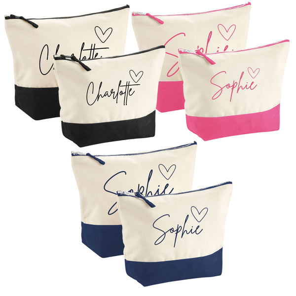 Personalised Make Up Bag with Name & Heart Design