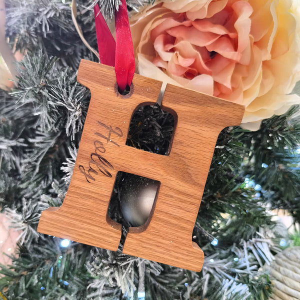 Personalised Solid Oak Initial Christmas Tree Decoration