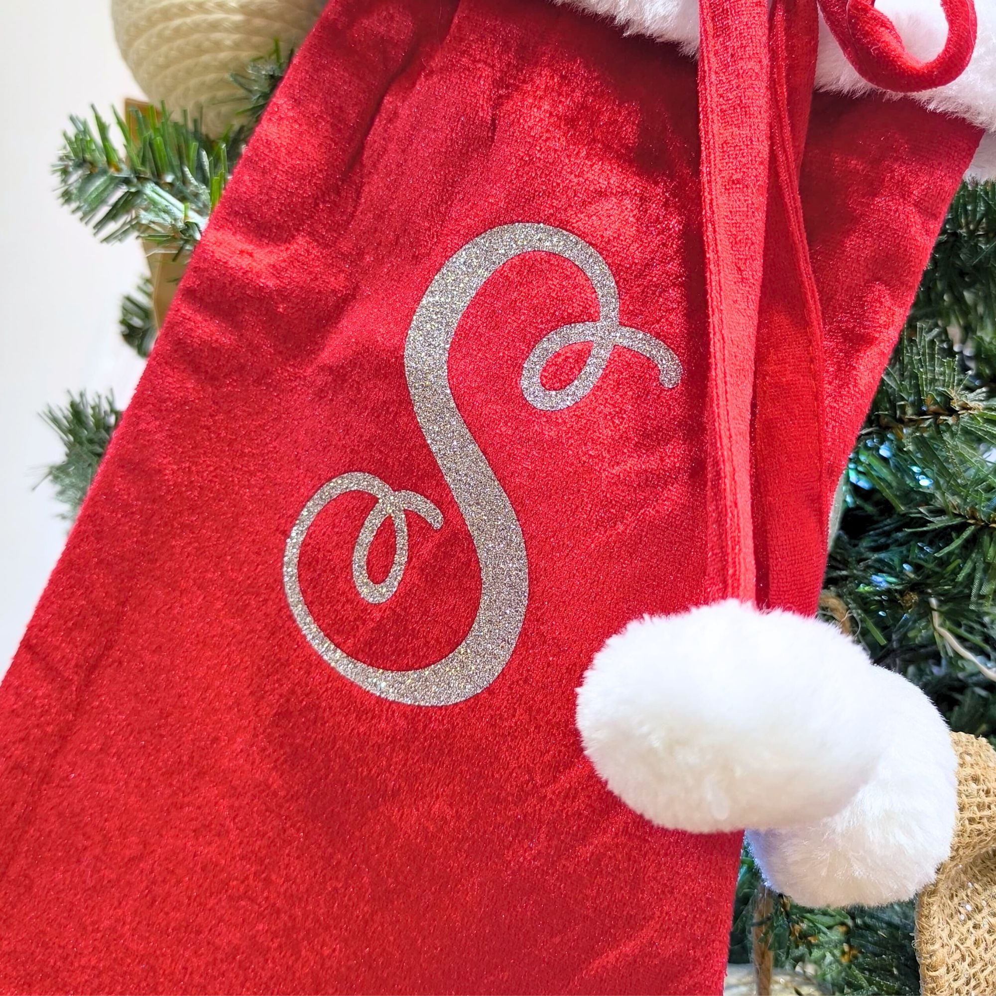 Personalised Christmas Stocking with Pom Poms