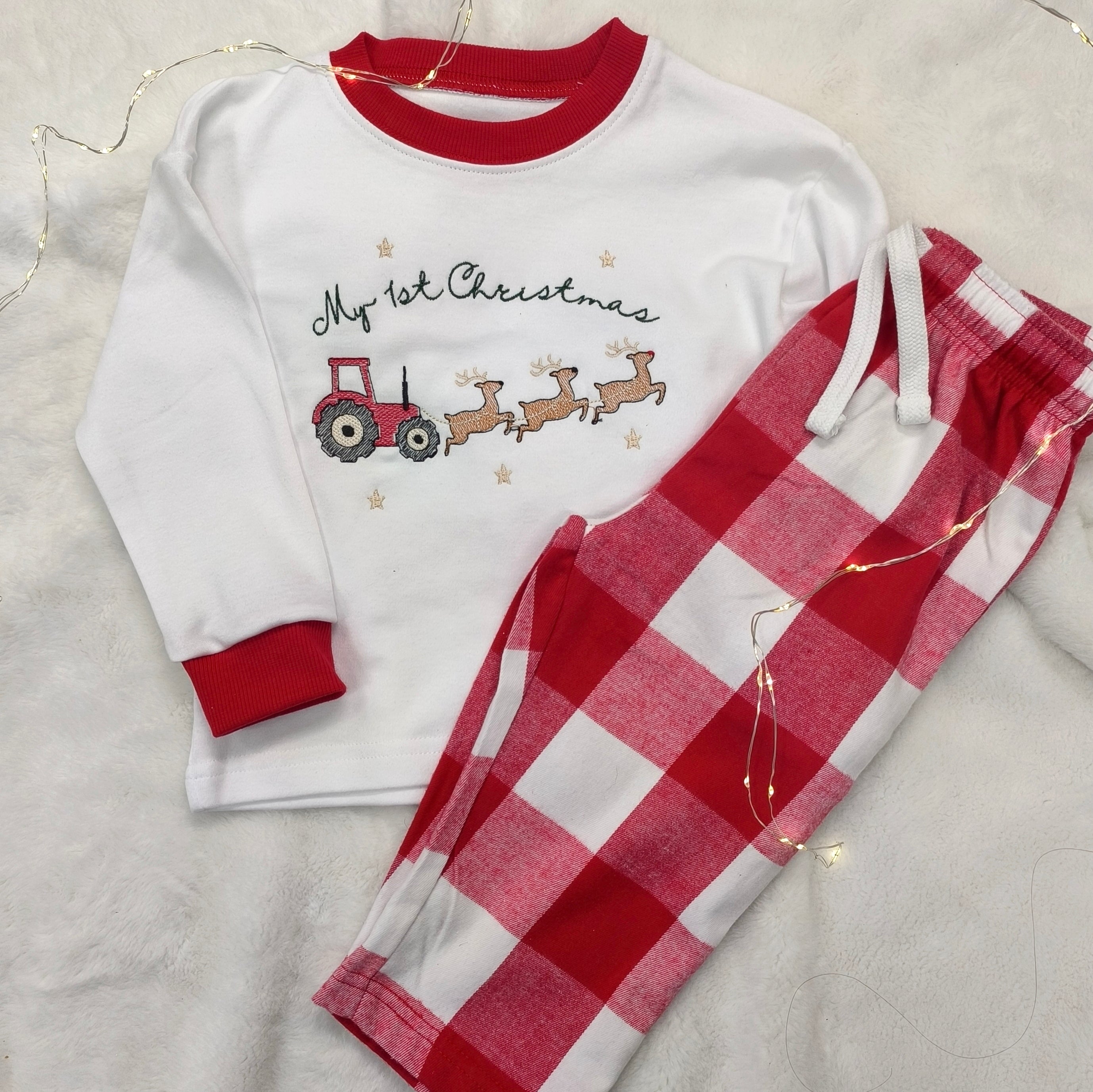 Personalised Christmas Tractor Pyjamas for Kids