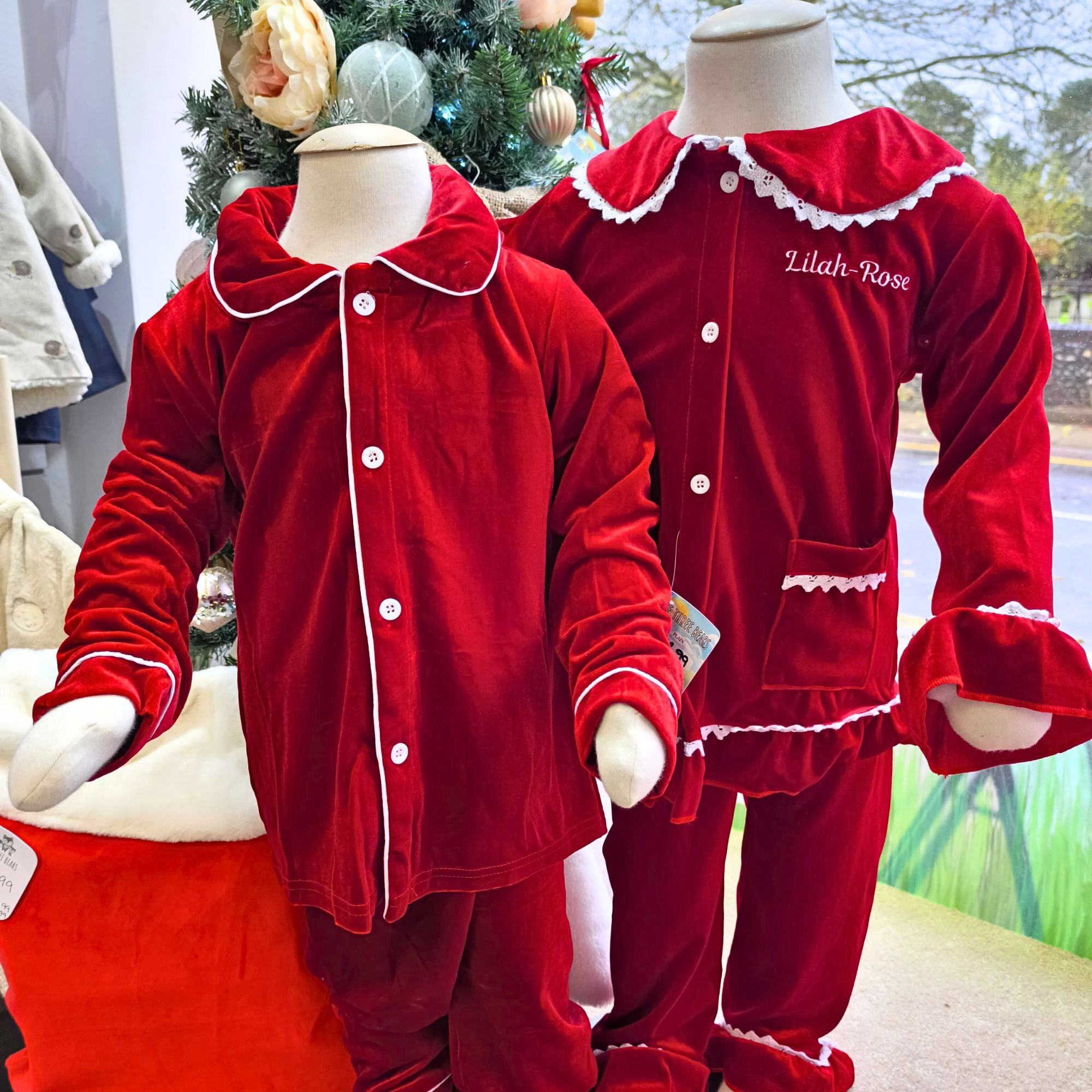 Personalised Velvet Christmas Pyjamas for Girls and Boys