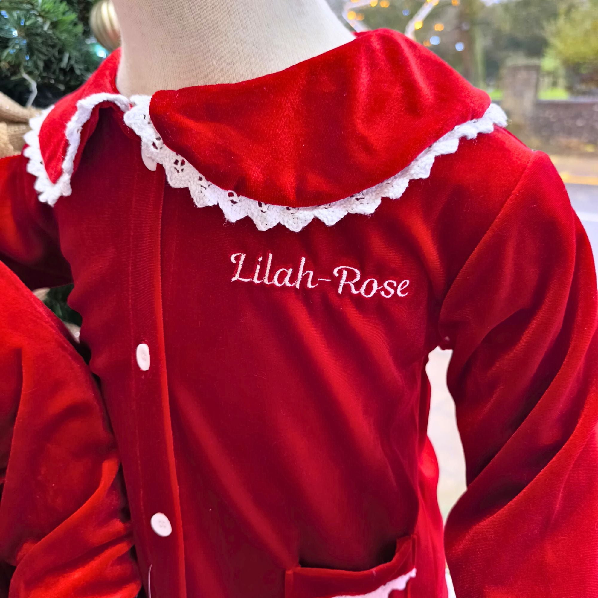 Personalised Velvet Christmas Pyjamas for Girls and Boys