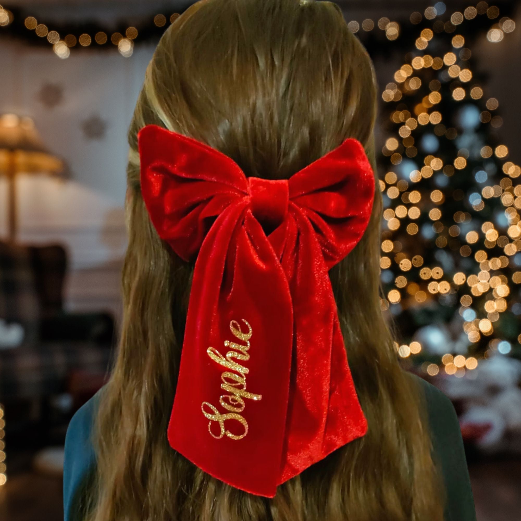 Personalised Red Velvet Christmas Hair Bow